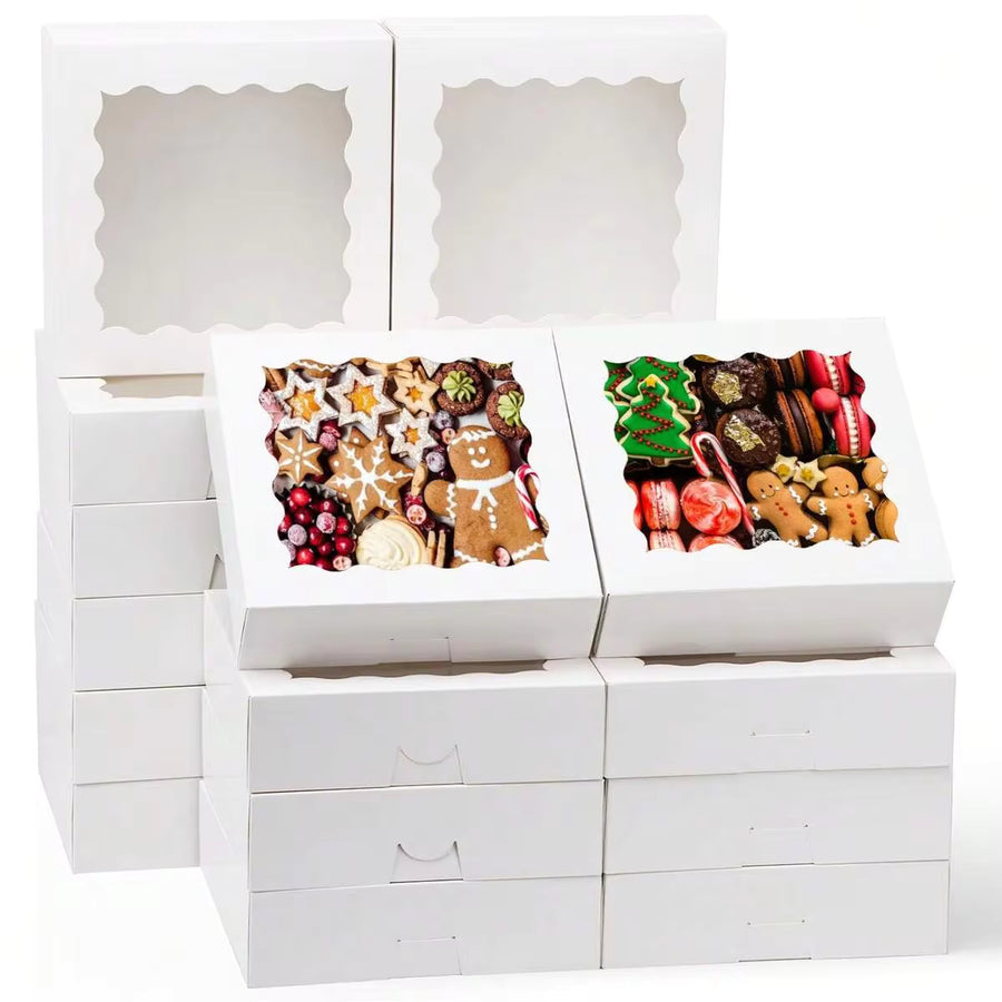 Tomnk 26/52pcs Pie Boxes With Window, 9x9x2.5 Bakery Boxes White Cookie Boxes,  Treat Boxes For Pies, Pastries, Donuts And Muffins, Party Decor, For Mother's Day, Gift Boxes, Party, Wedding