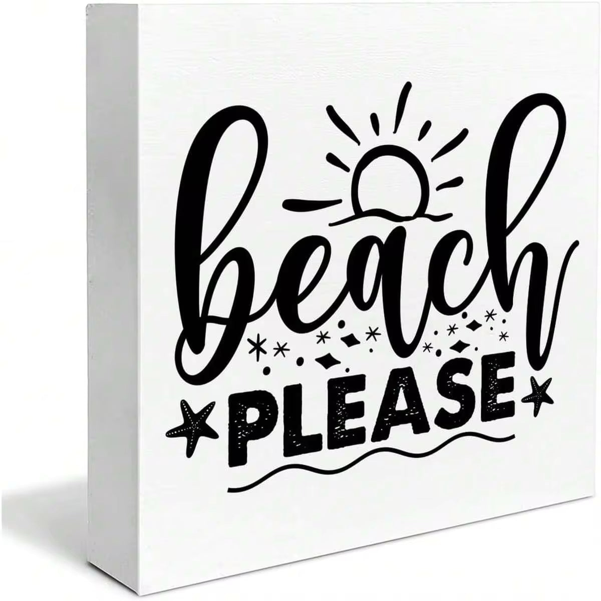 1pc 5*5inch(12.4*12.4cm) Beach Wooden Box Sign Beach House Decor Salty Beach Square Wood Sign Desk Decoration Rustic Coastal Wood Block Box Sign For Shelf Home